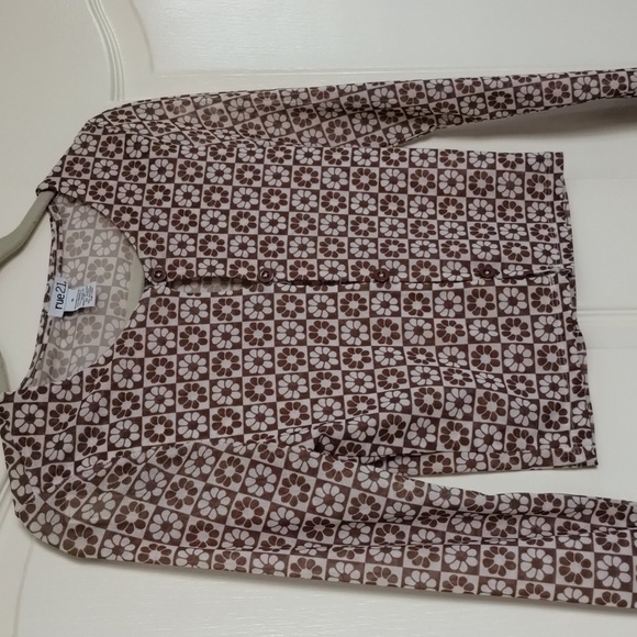 Rue21 brown white floral print mesh long sleeve crop top button down sheer - Picture 2 of 9
